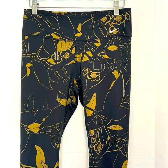 Nike Women's Leggings Black Gold Metallic Floral Mid Rise Running Sz Large - Picture 6 of 12